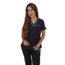 TRAJE DE QUIRÓFANO CUELLO V DAMA UTAN ENF VIVOS TURQUESA LOGO Y NOMBRE AMB